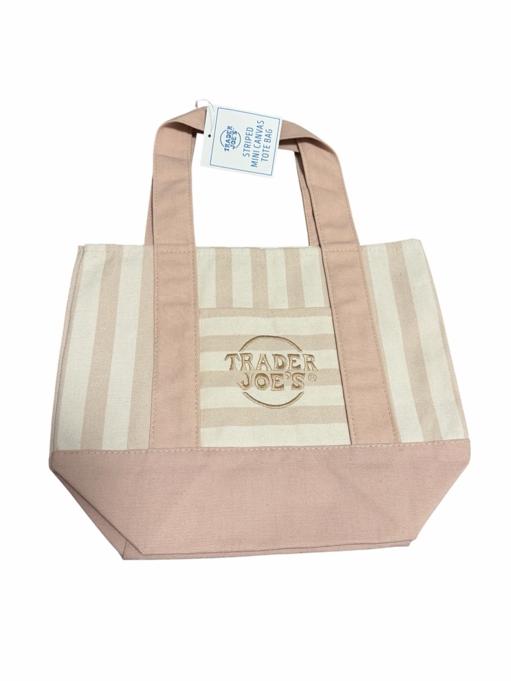 Trader Joe’s Light Brown and White Stripe Canvas Tote Bag